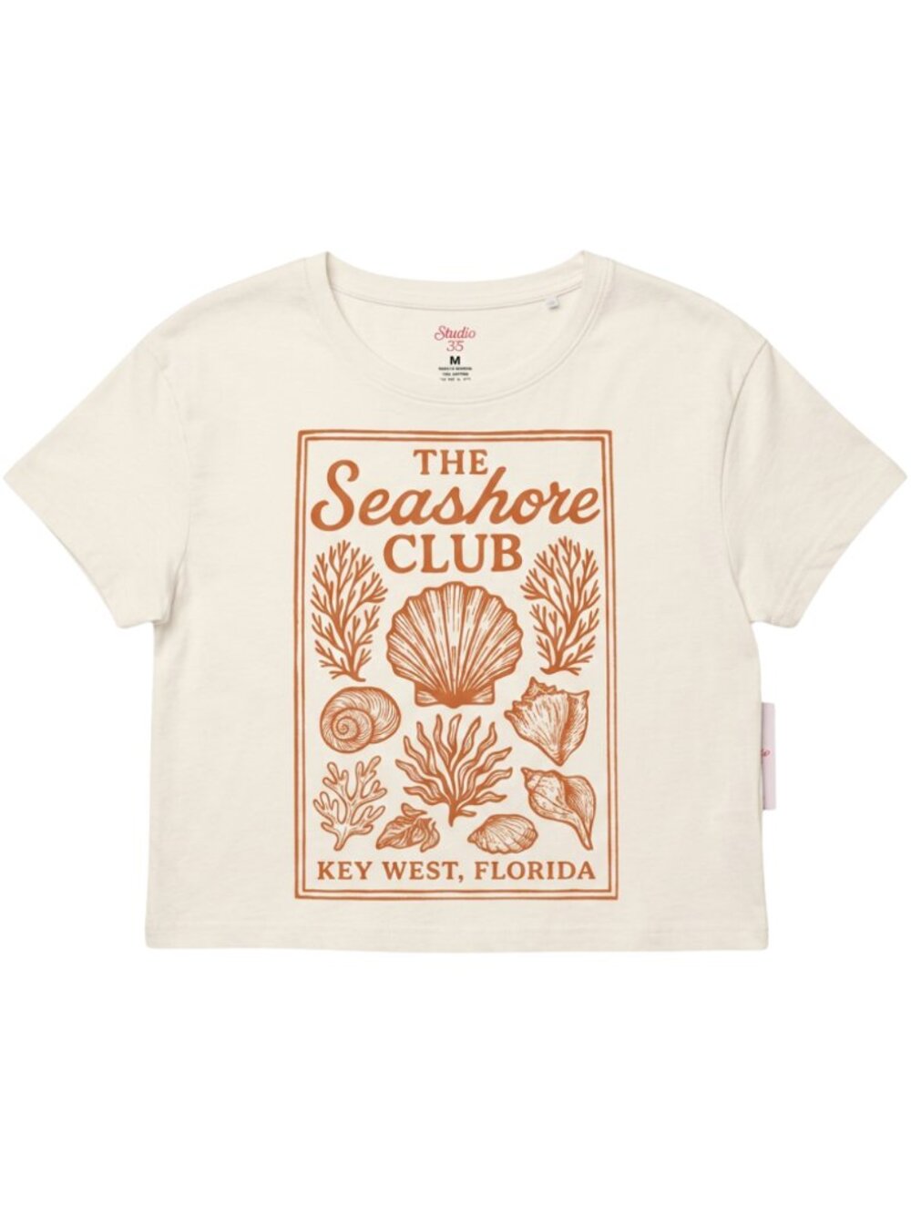 Studio 33 Women’s Key West Seashore Graphic Crop Top Tee Cream S-XL